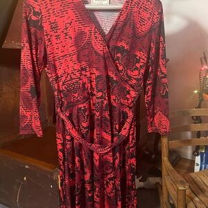 Lolita Red and Black Faux Wrap, Mid Sleeve Dress